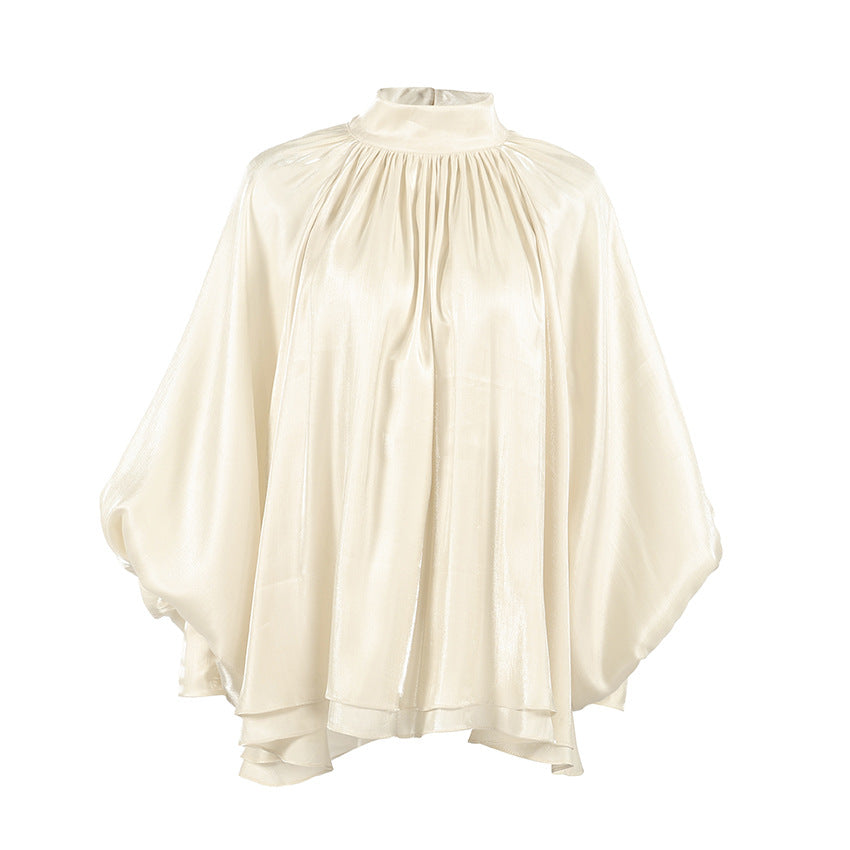 French Entry LUX Design Half Turtleneck Lantern Sleeve Shirt Women Spring Autumn Elegant High Grade Top