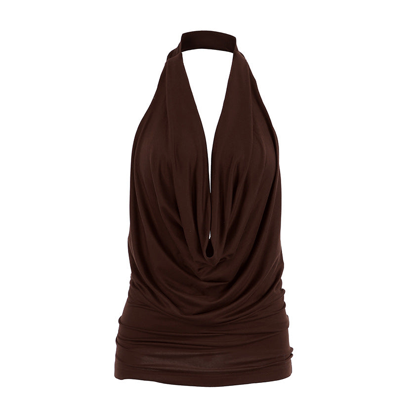 Sexy Low Cut Halter Swing Collar Sleeveless Vest Women French Minority Slimming Sense of Design Top