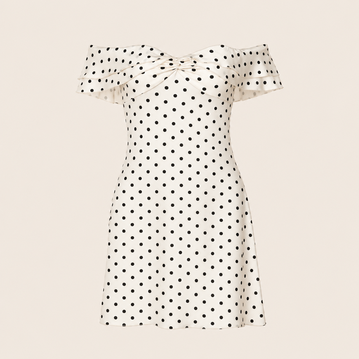 Robe courte à pois et épaules dénudées — vêtement seul sur fond beige