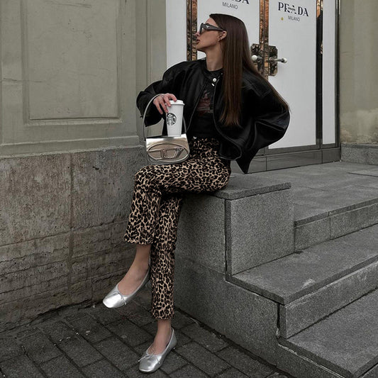 Pantalon GIULIA Sexy imprimé léopard coupe ajustée