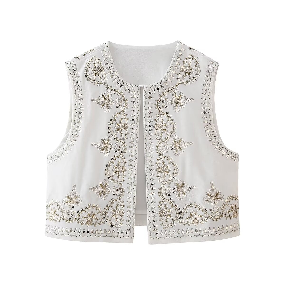 Women Clothing Winter Sequin Embroidery Velvet Vest