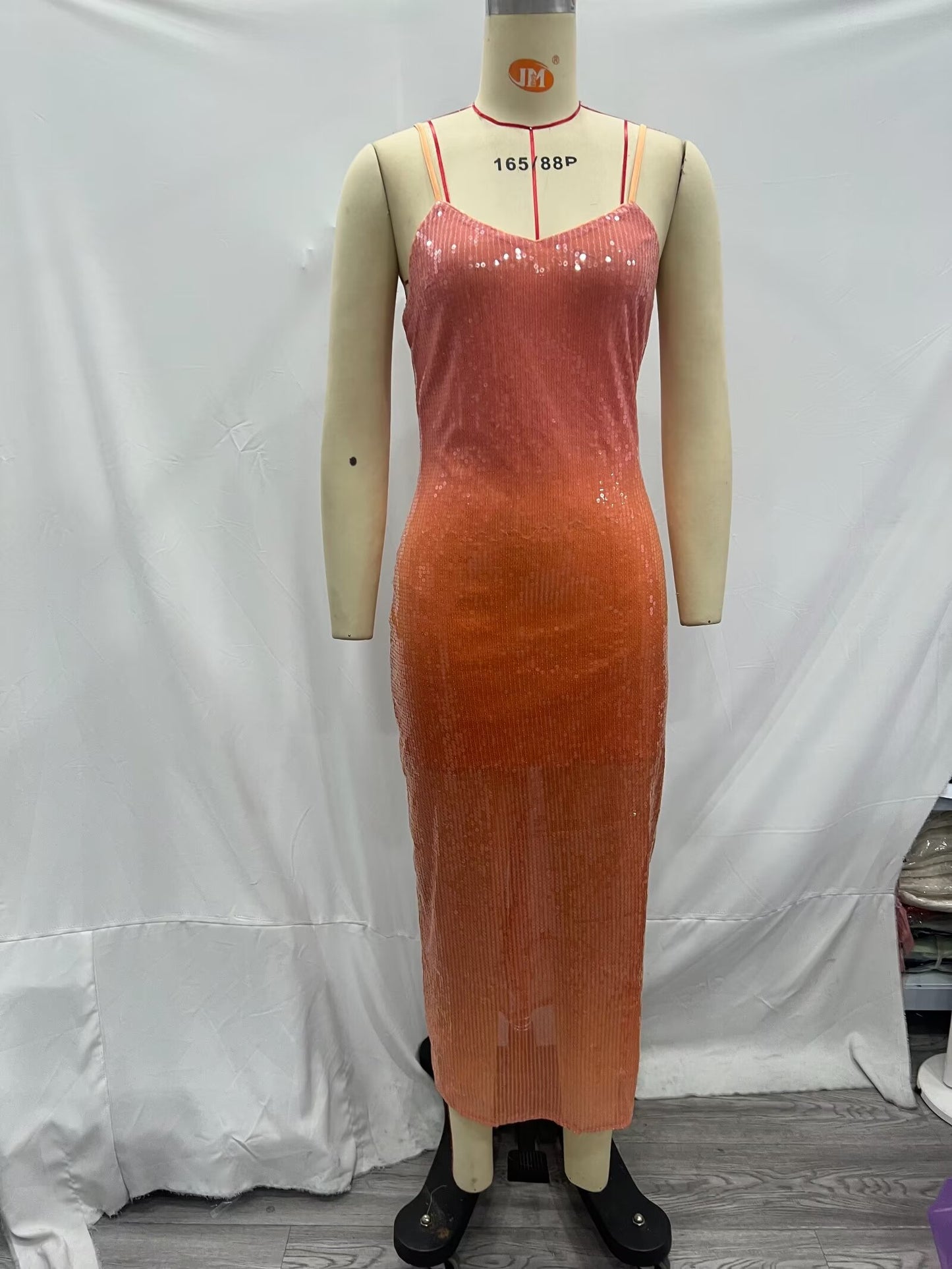 Women Clothing Spring Summer Gradient Color Sequin Strap Dress