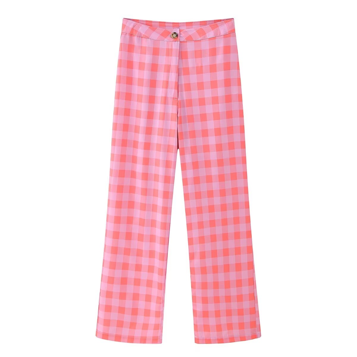 Sexy Plaid Cotton Coat Women Plaid Wide Leg Casual Trousers Two Piece Suit