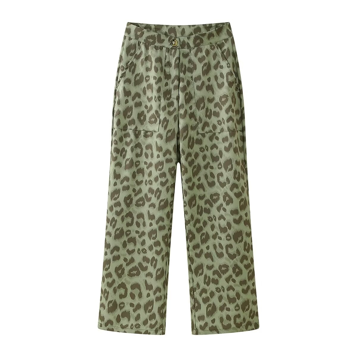 Spring Women Clothing Printed Leopard Print Casual Straight Trousers