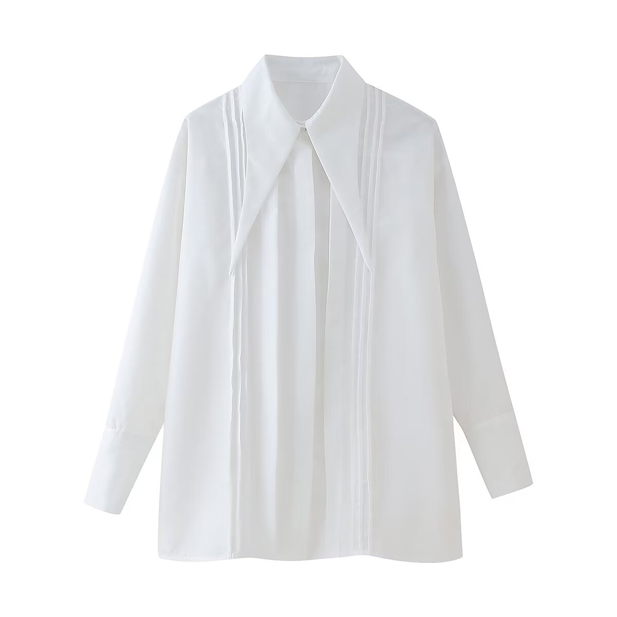 Large Pointed Collar White Shirt Women Niche Vintage Shirt Office Simple Loose