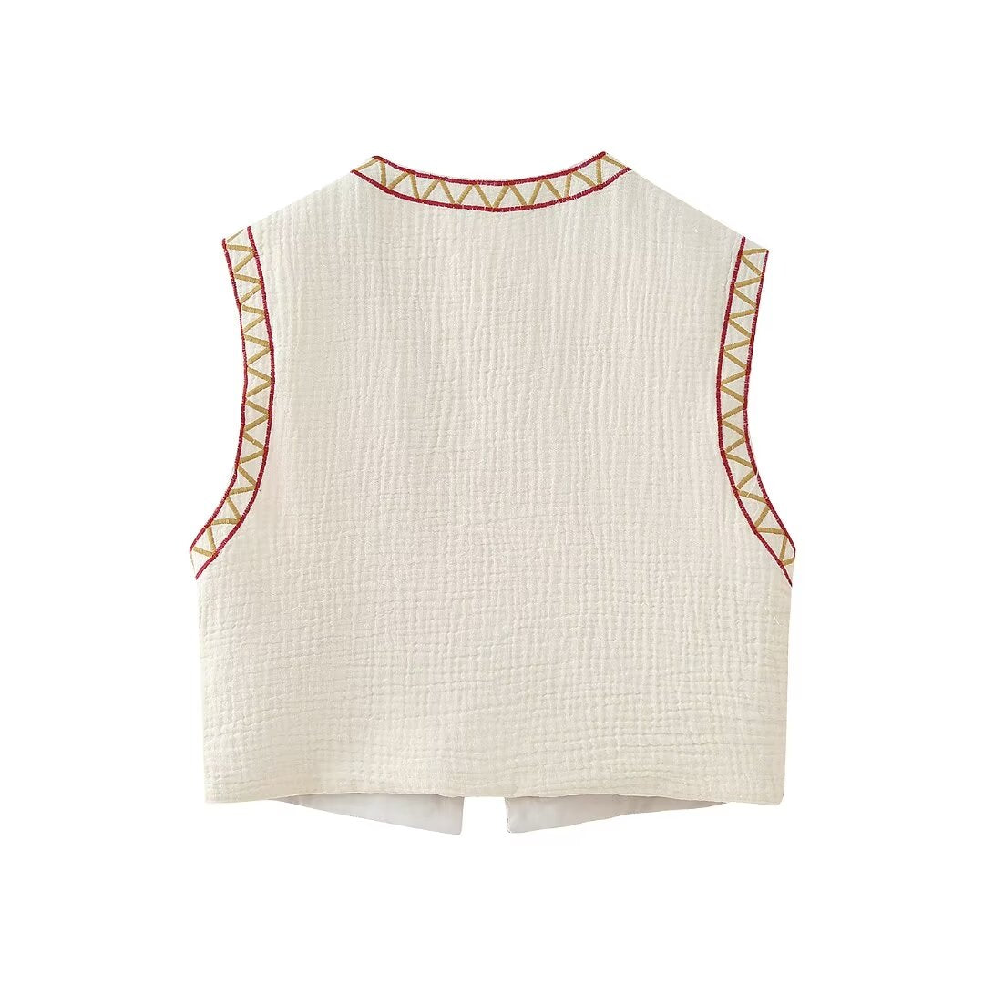 Spring Women Clothing Casual Hundred Simple Embroidery Color Vest Top