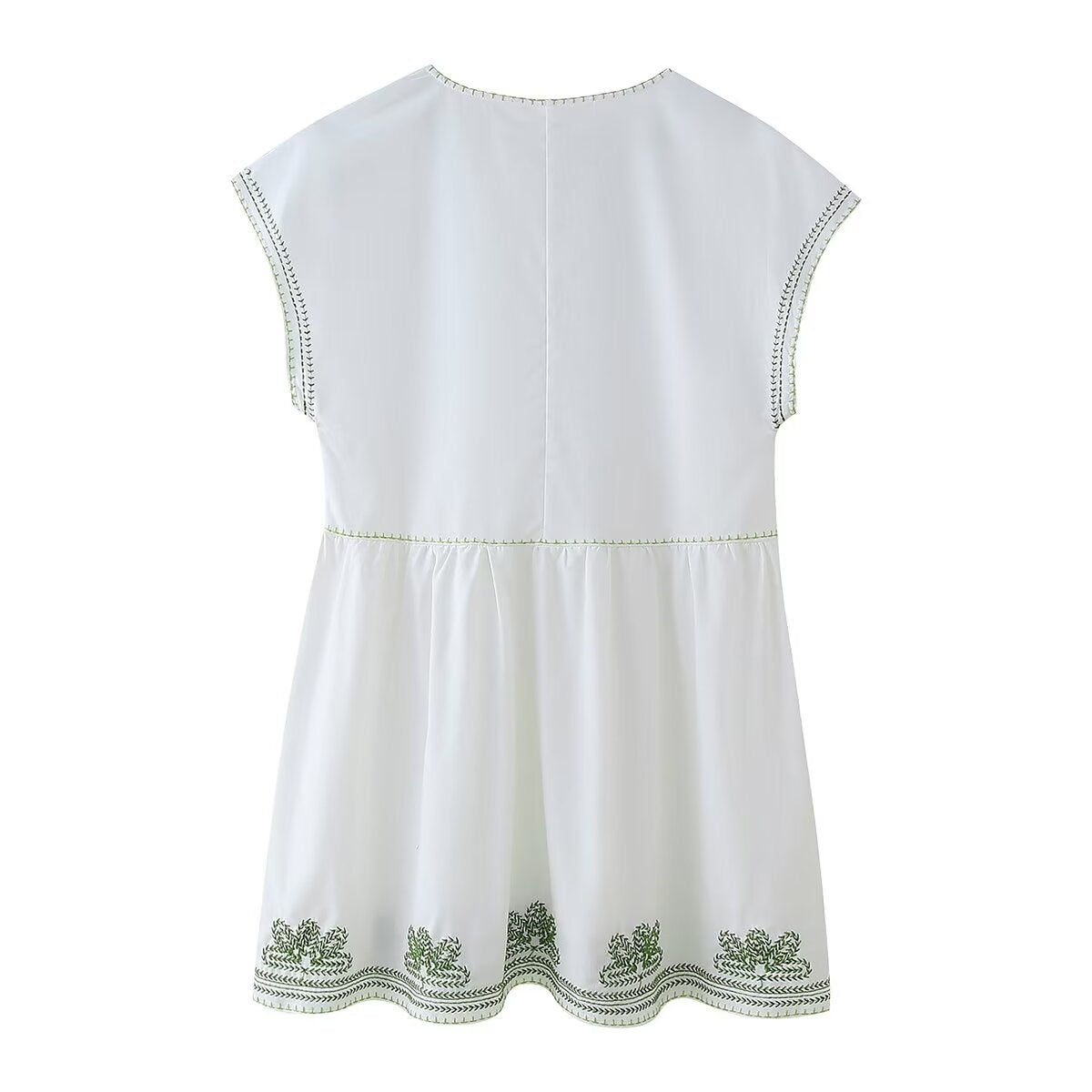 Women Summer Casual Embroidered V neck Short Dress