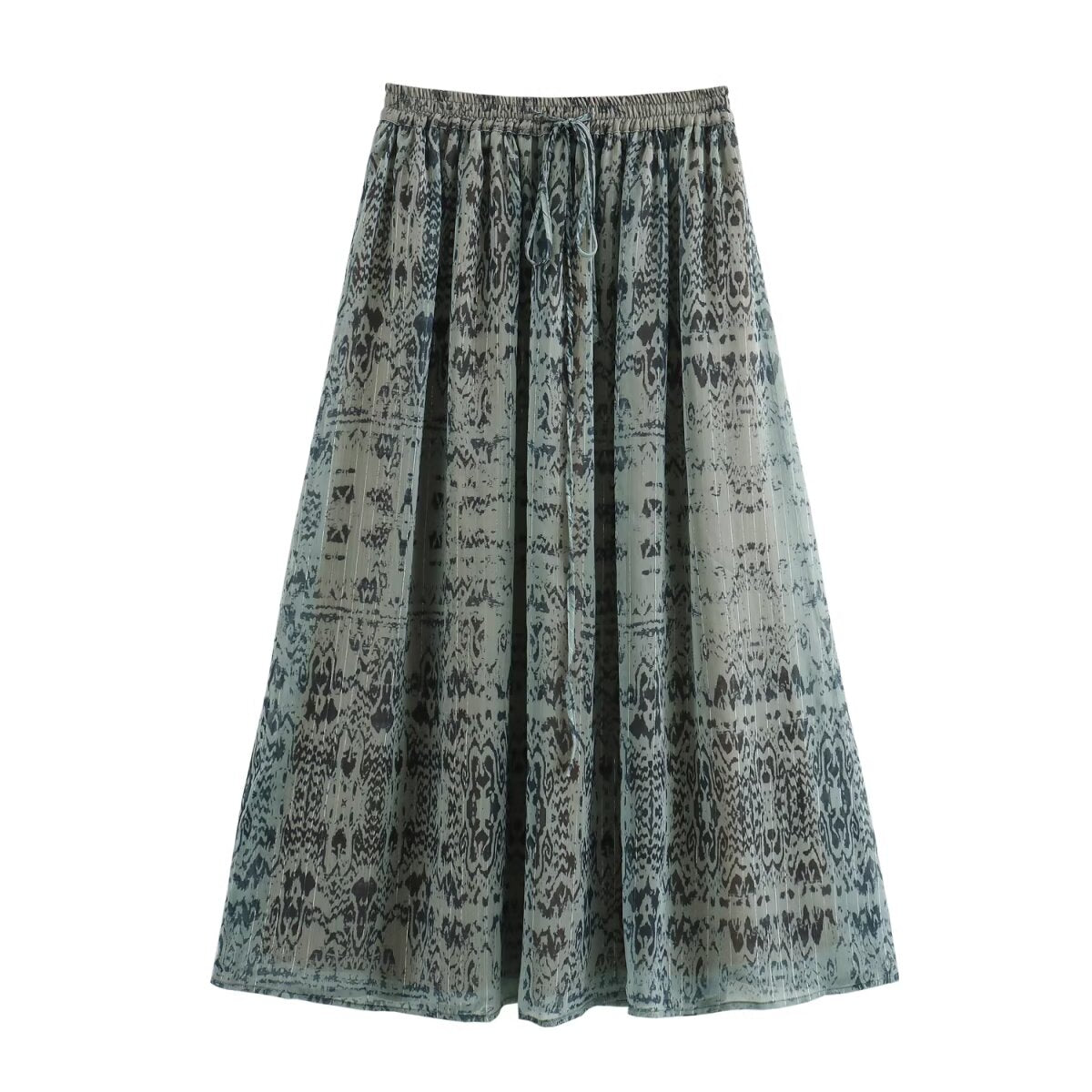 Summer Metal Color Line Bohemian Shirt Mid Length Skirt Set Women