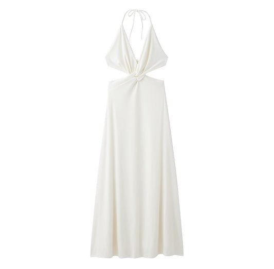 Spring Sexy Deep V Plunge Halter Dress Vacation Seaside Beach