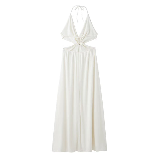 Spring Sexy Deep V Plunge Halter Dress Vacation Seaside Beach