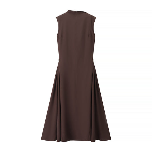 Spring Summer Women Clothing Casual Elegance Sleeveless Half High Collar Large Swing Dress