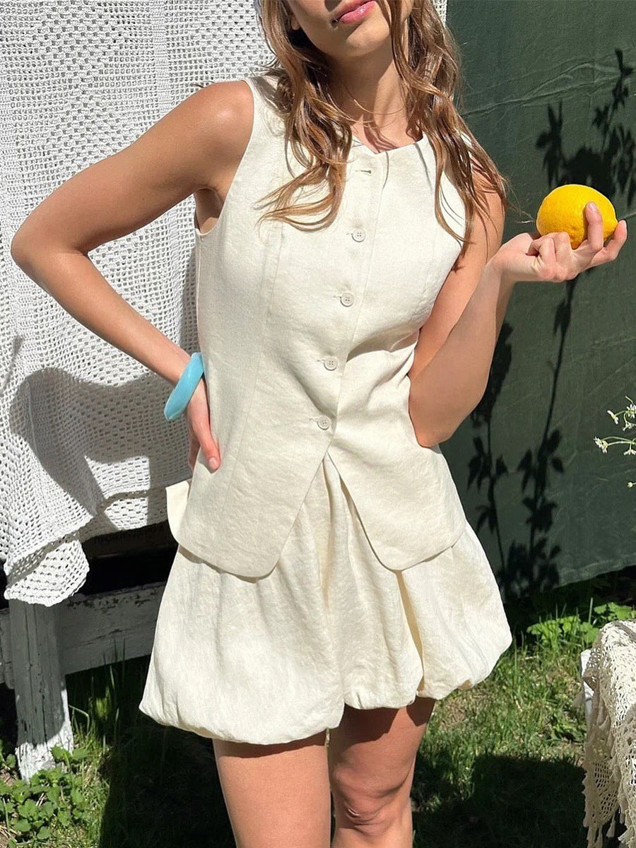 Vest Skirt Summer Sweet Vest Bud Skirt Two Piece Sets