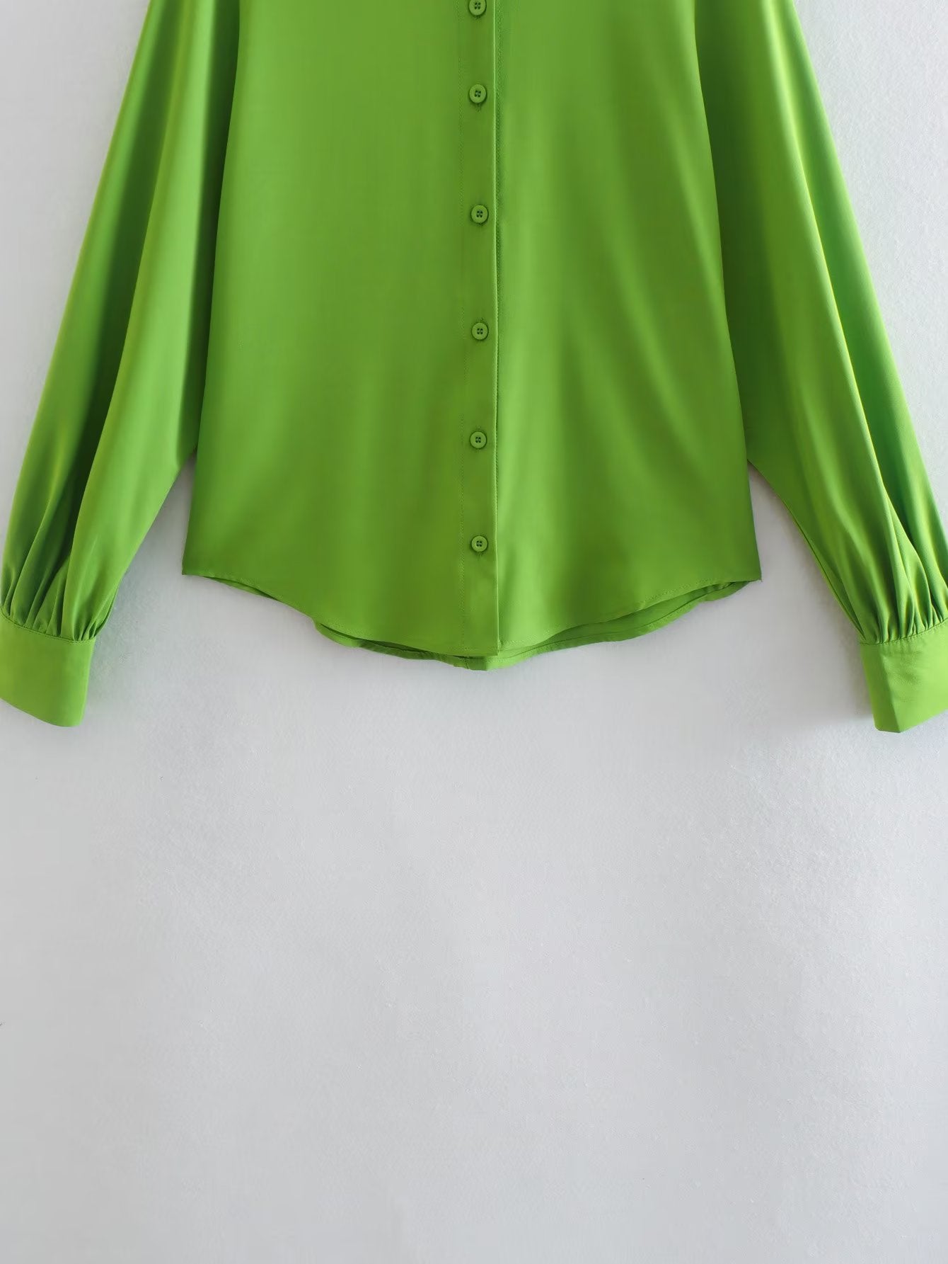 Apple Green Single-Breasted Shirt Fashionable Women Polo Collar Long-Sleeved Shirt Women