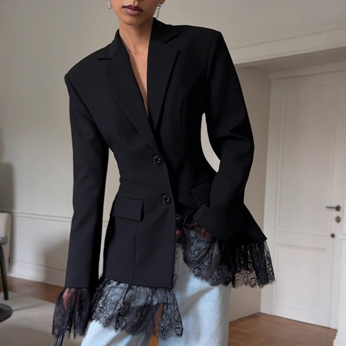 Blazer de bureau à manches longues avec broderies à dentelle