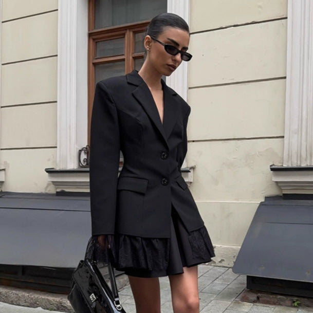Blazer de bureau à manches longues avec broderies à dentelle