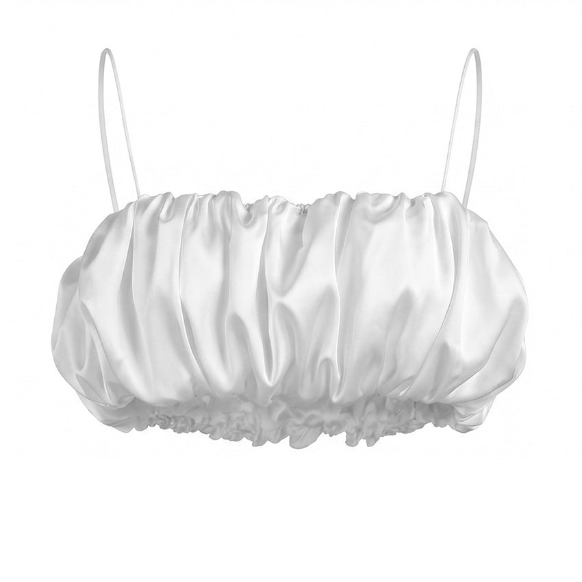 French Elegant Camisole Women Summer Sexy Balloon Satin Artificial Silk Short Cropped Vest