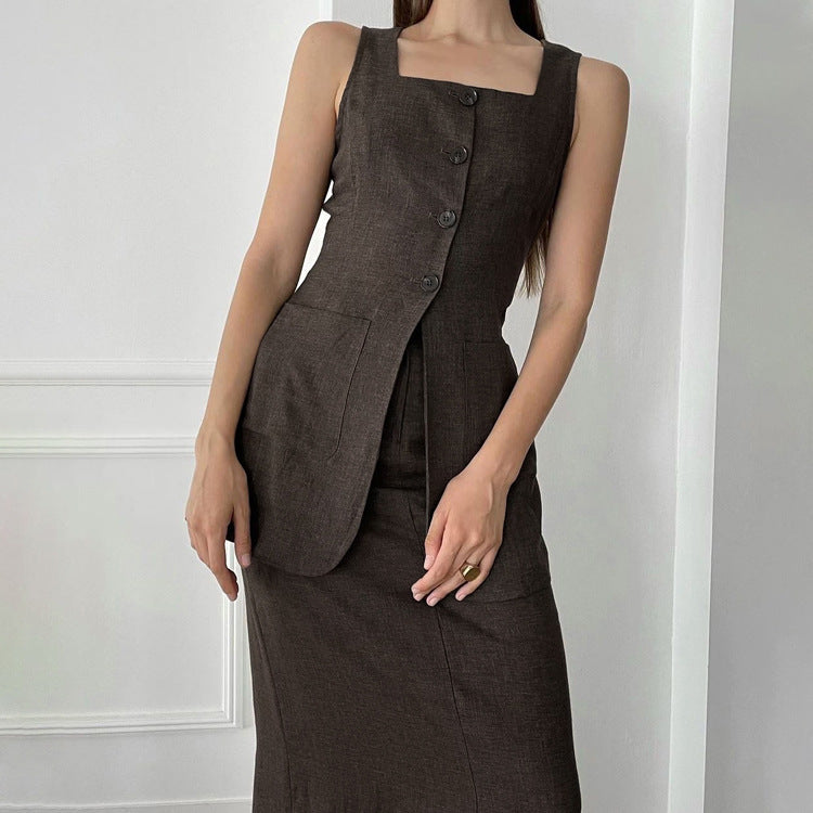 Sleeveless Waistcoat Vest Skirt Set Summer Two Piece Set