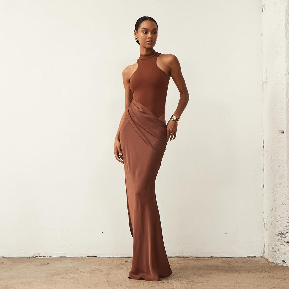 Robe longue contrastée à découpes