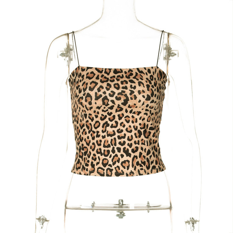 Women Clothing Summer Printed Sexy Cropped Leopard Print Tube Top Women Sling