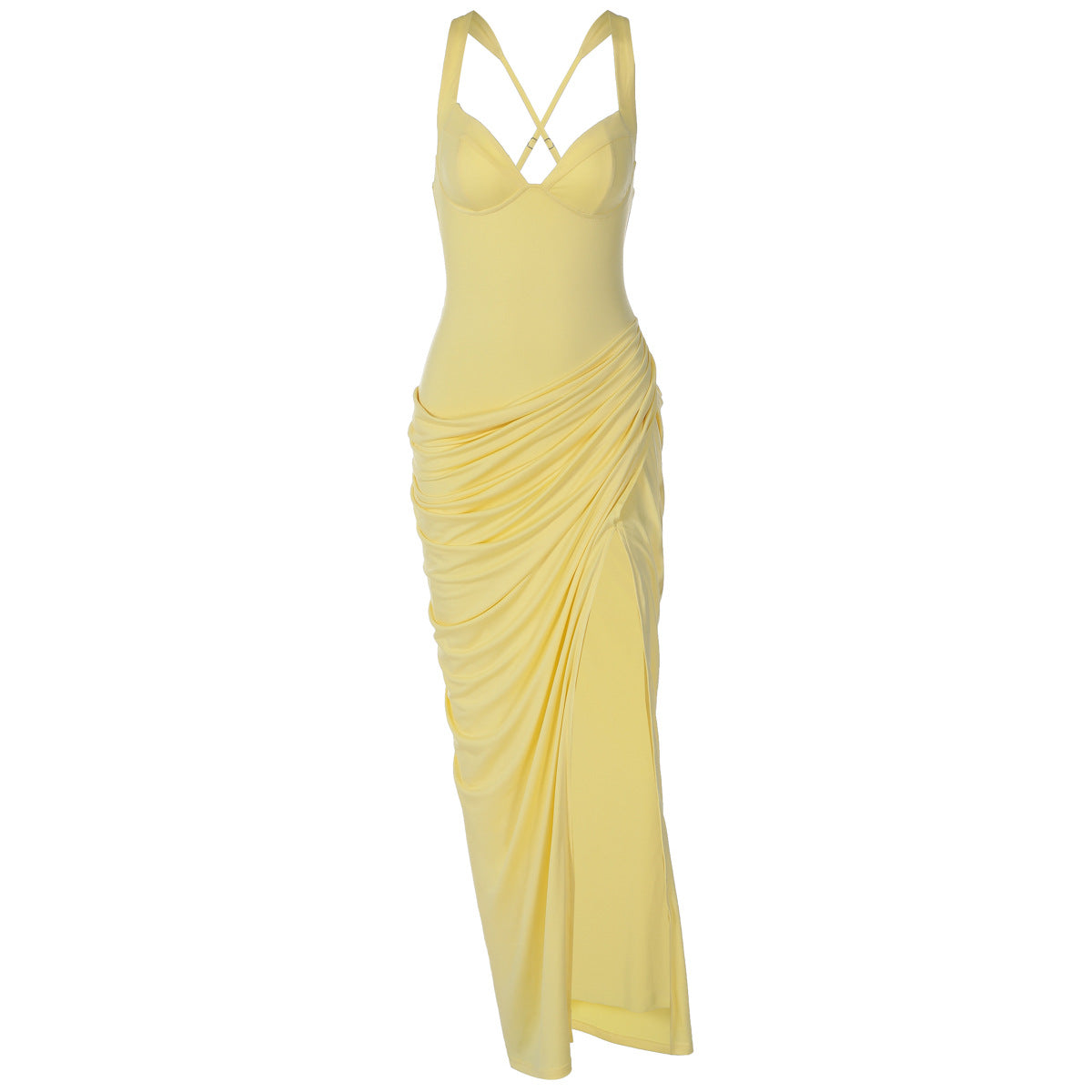 Robe drapée dos nu à bretelles croisées