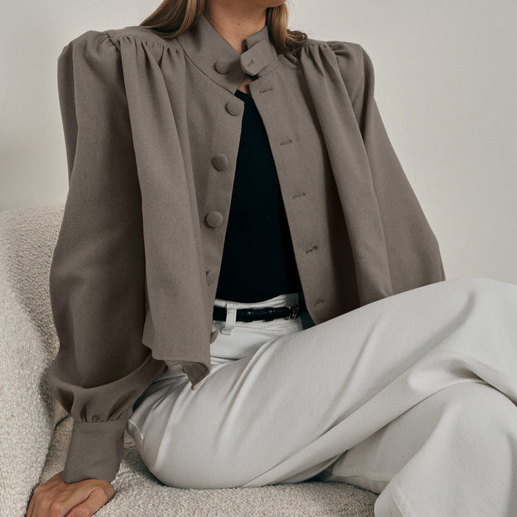 Women Casual Shirt Women Stand up Collar Long Sleeved Short All Match Shirt