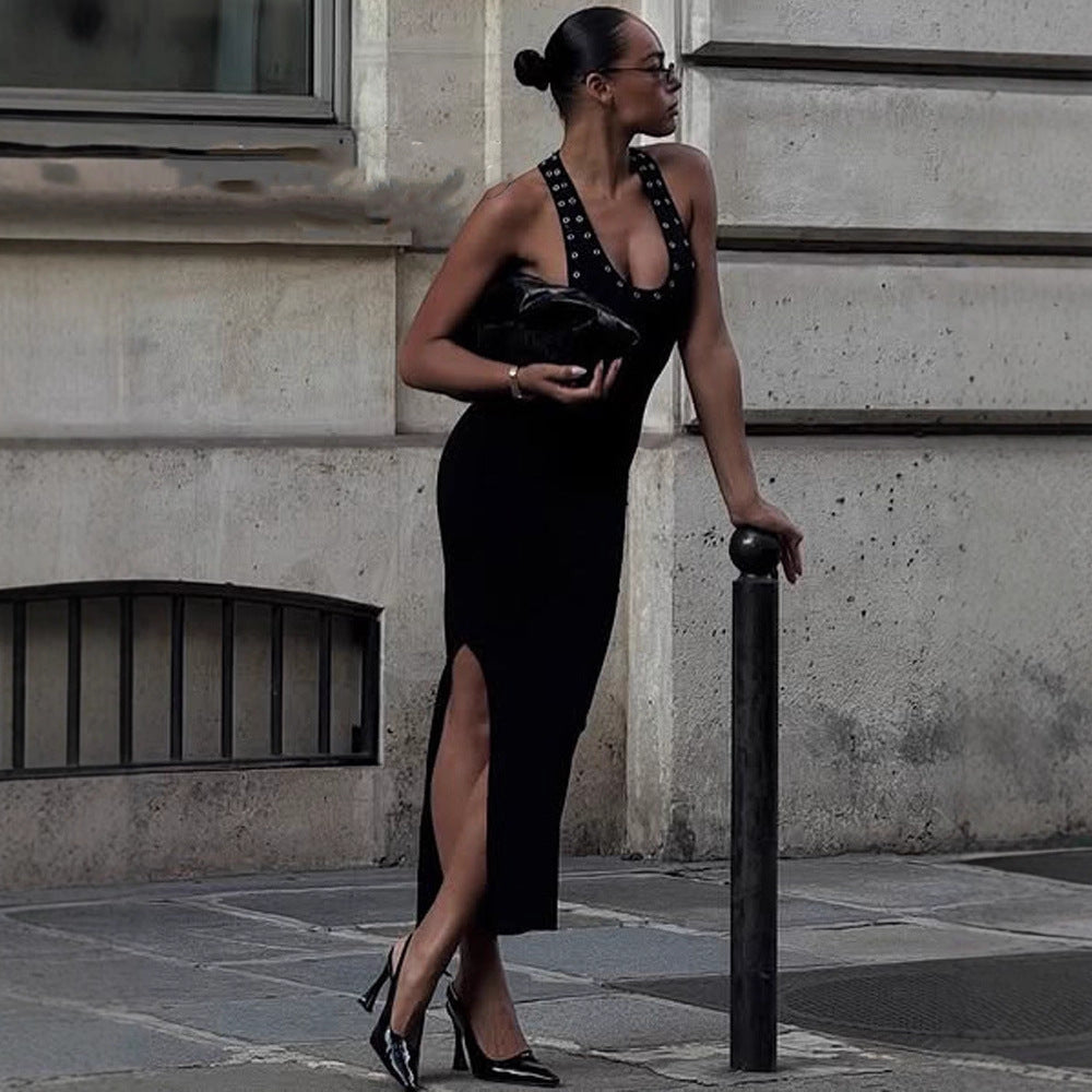 Robe EULALIE — longue à découpe et dos nu — vue portée