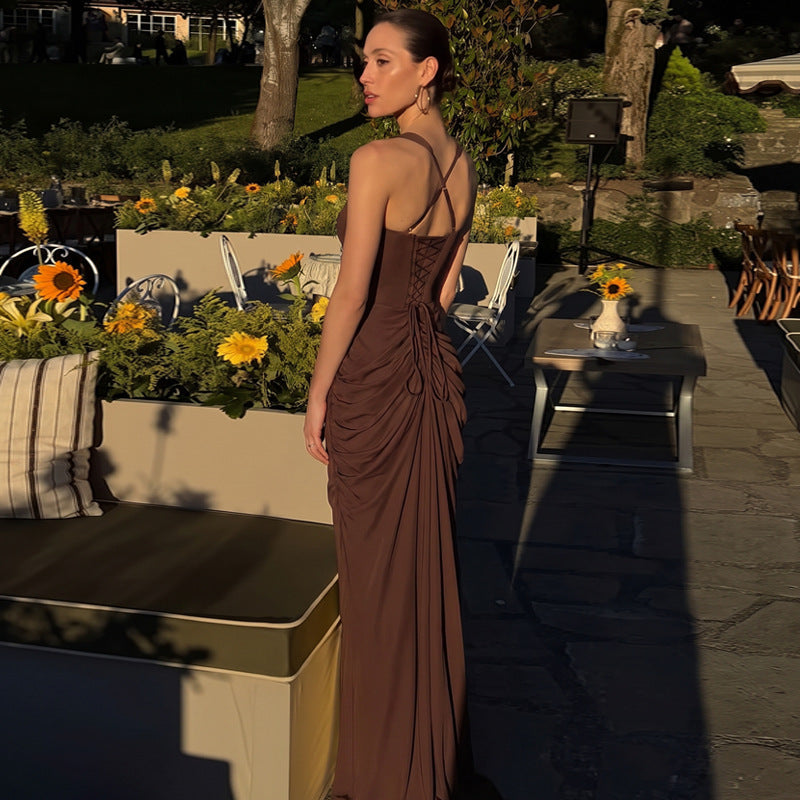 Robe drapée dos nu à bretelles croisées