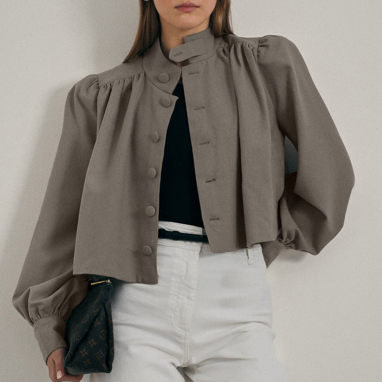 Women Casual Shirt Women Stand up Collar Long Sleeved Short All Match Shirt