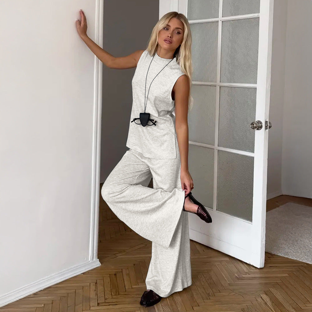 Vest Spring Summer Women Home Sleeveless Vest Wide Leg Pants Casual Set