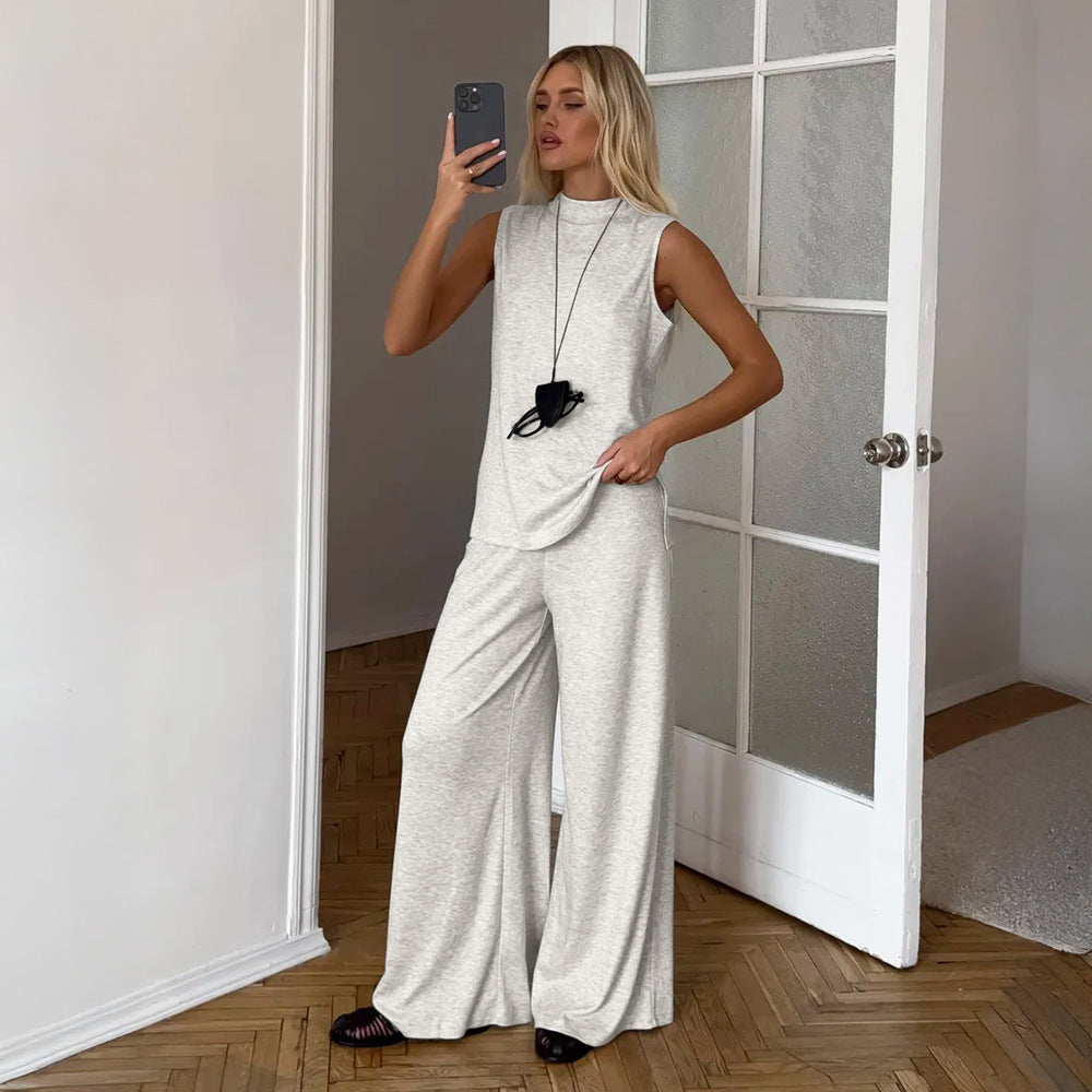 Vest Spring Summer Women Home Sleeveless Vest Wide Leg Pants Casual Set