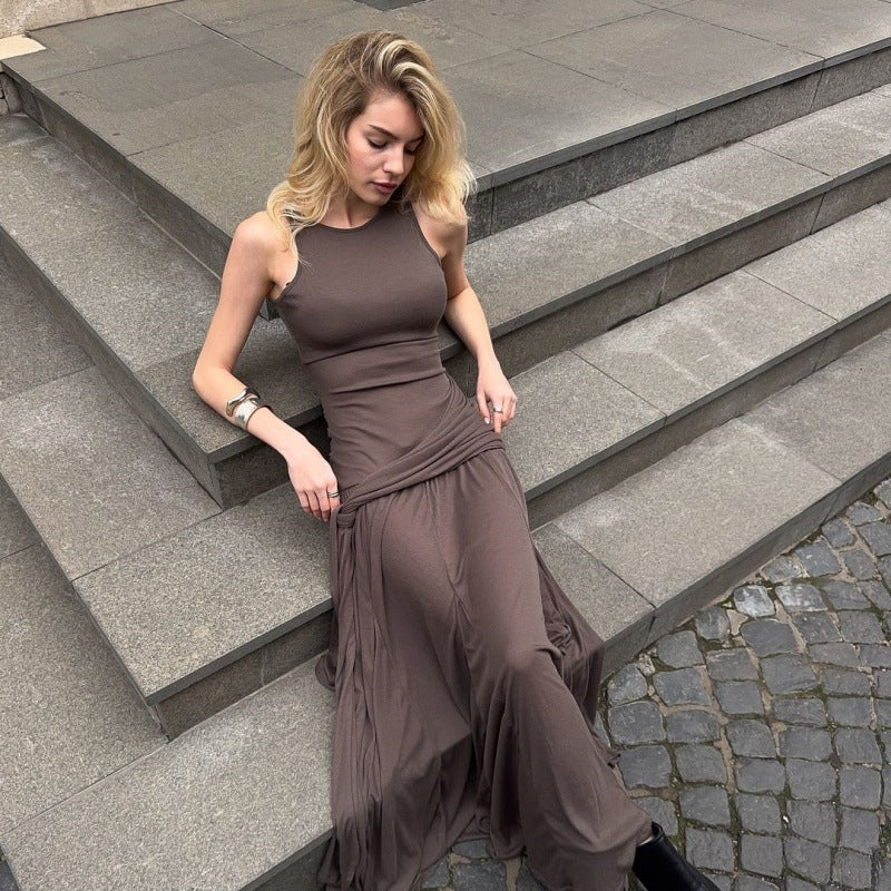 GIULIA — Asymmetric tie-detail maxi dress