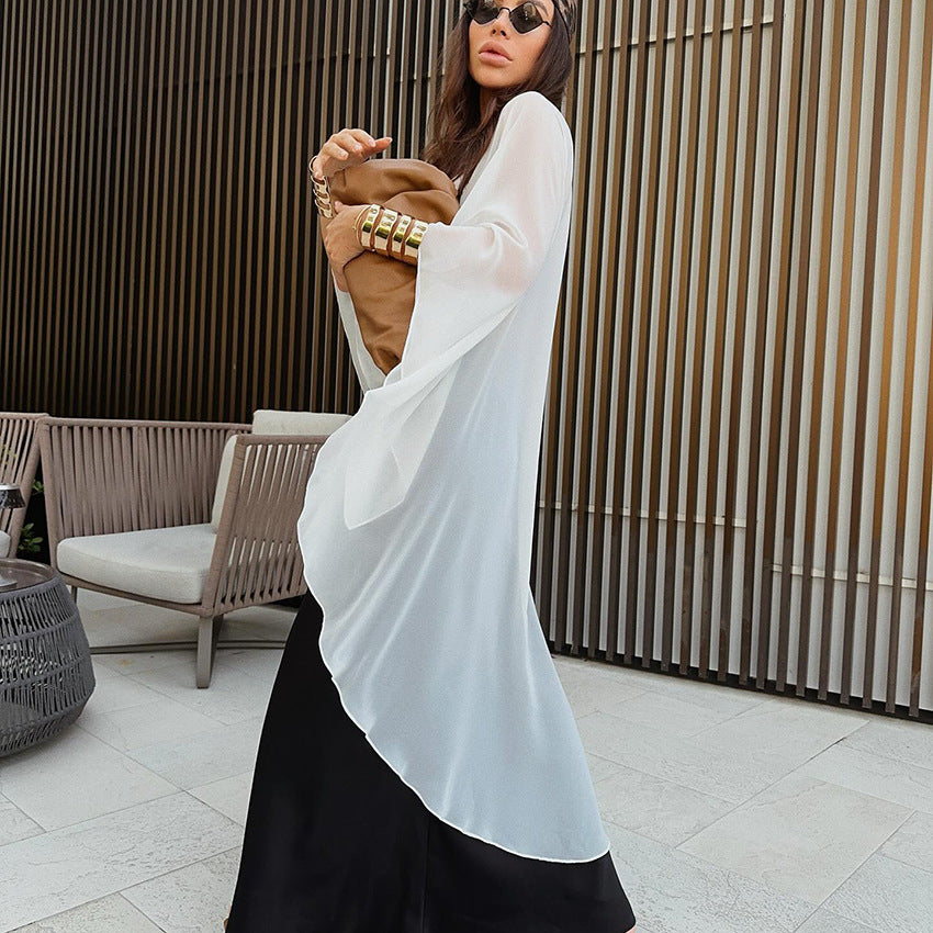 Casual All Match White Chiffon Loose Cape Women Sun Protection Shirt Simple Summer Shirt