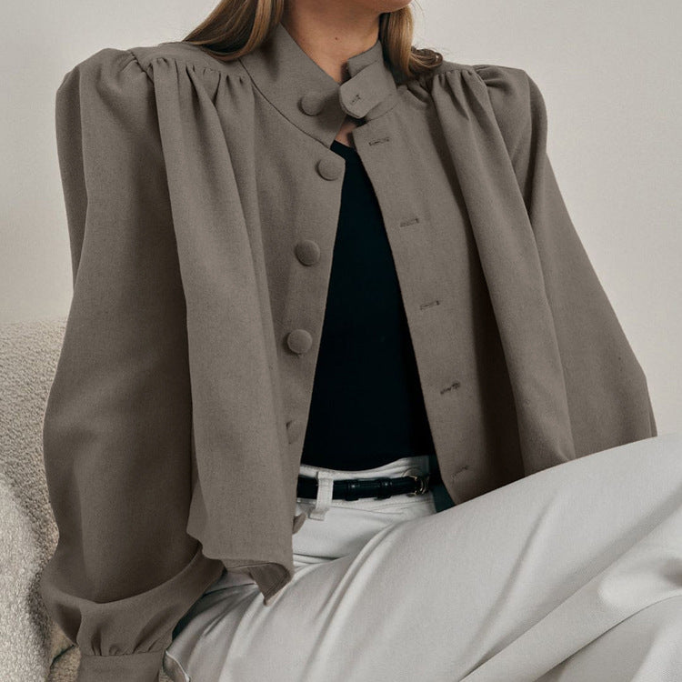 Women Casual Shirt Women Stand up Collar Long Sleeved Short All Match Shirt