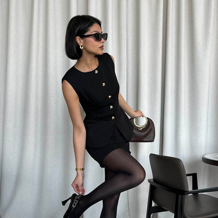 Office Vest Jacket Women Arrival round Neck Sleeveless Top Skirt Two Piece Set