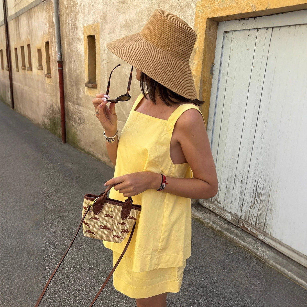 Suspender Skirt Summer Sexy off Neck Suspender Lace-up Backless Short Skirt Two Piece Sets