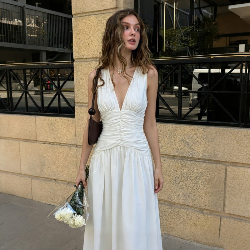 Robe SÉRAPHINE — longue à décolleté V et taille froncée