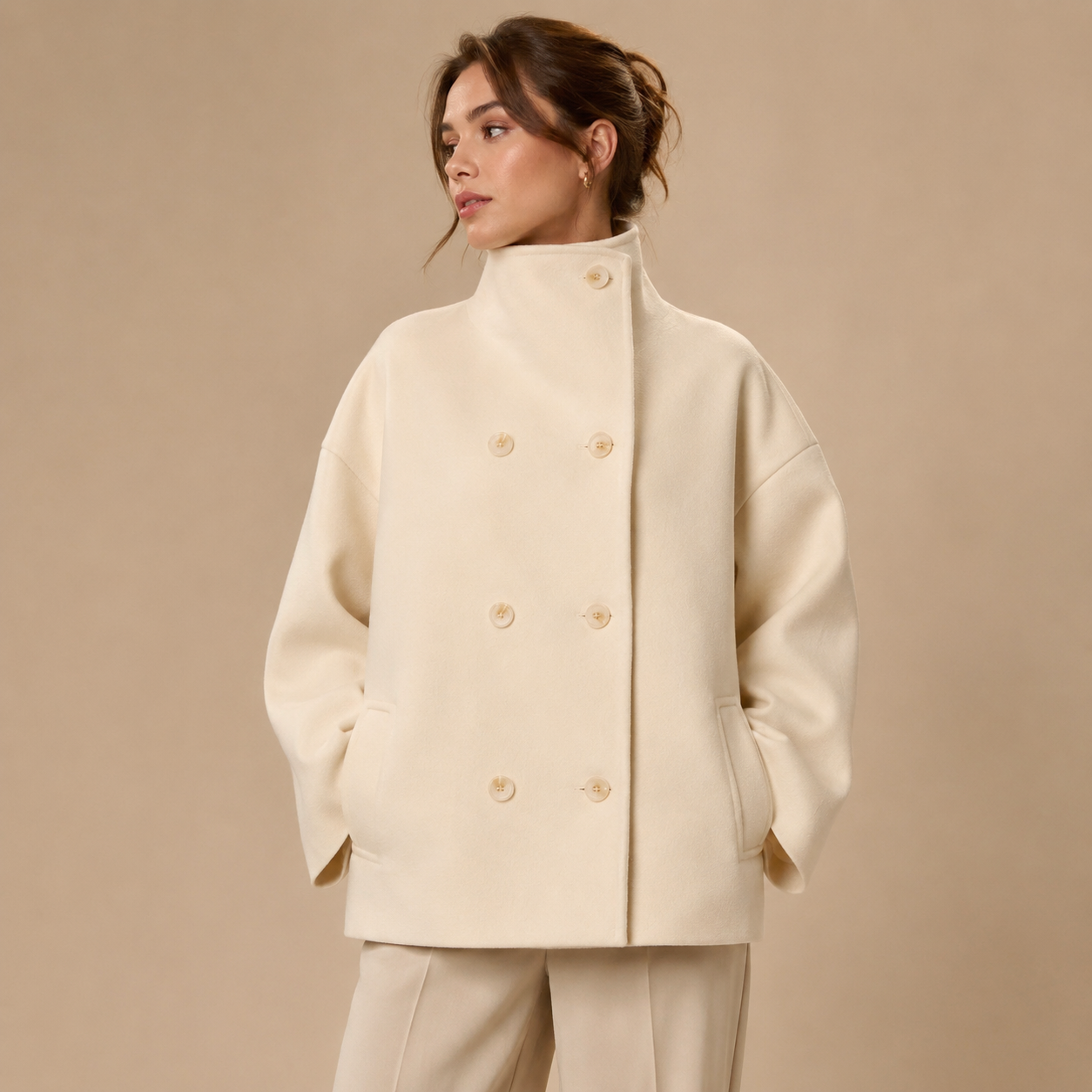 Manteau OLIVIA abricot porté