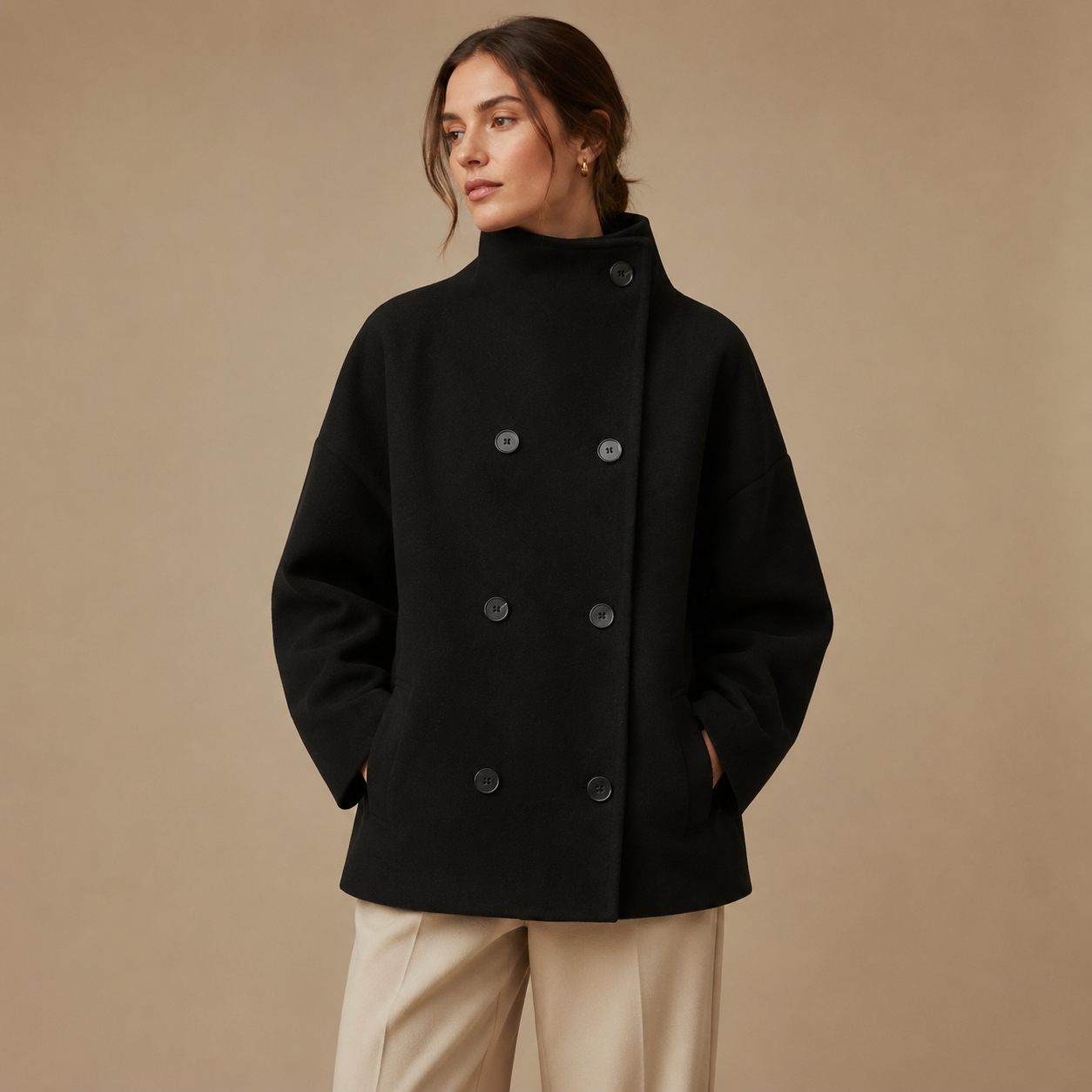 Manteau OLIVIA noir porté