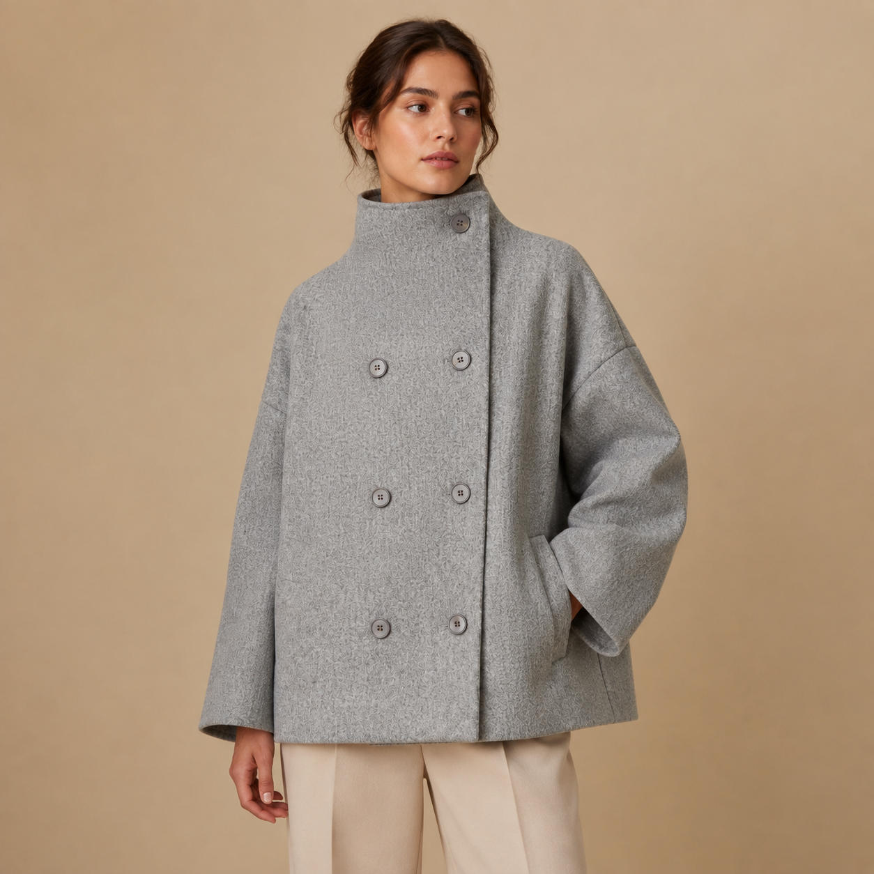 Manteau OLIVIA gris porté