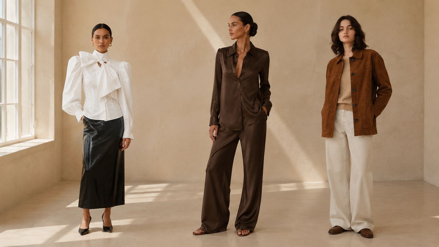 SweetBerries Drop 01 — trois silhouettes en studio beige