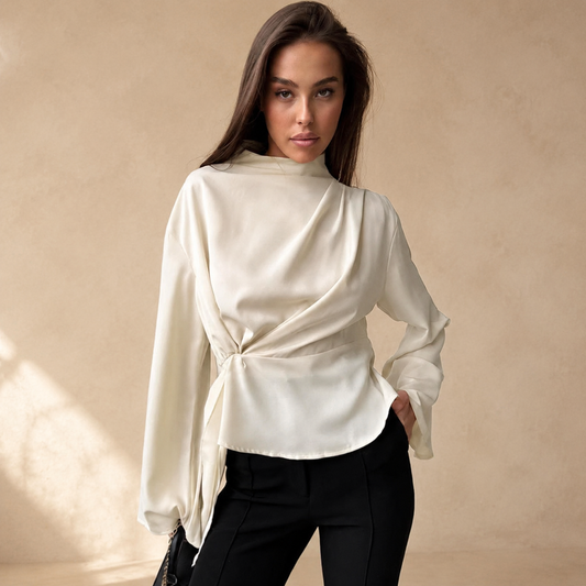 Blouse IRIS plissée abricot — vue 2 studio beige