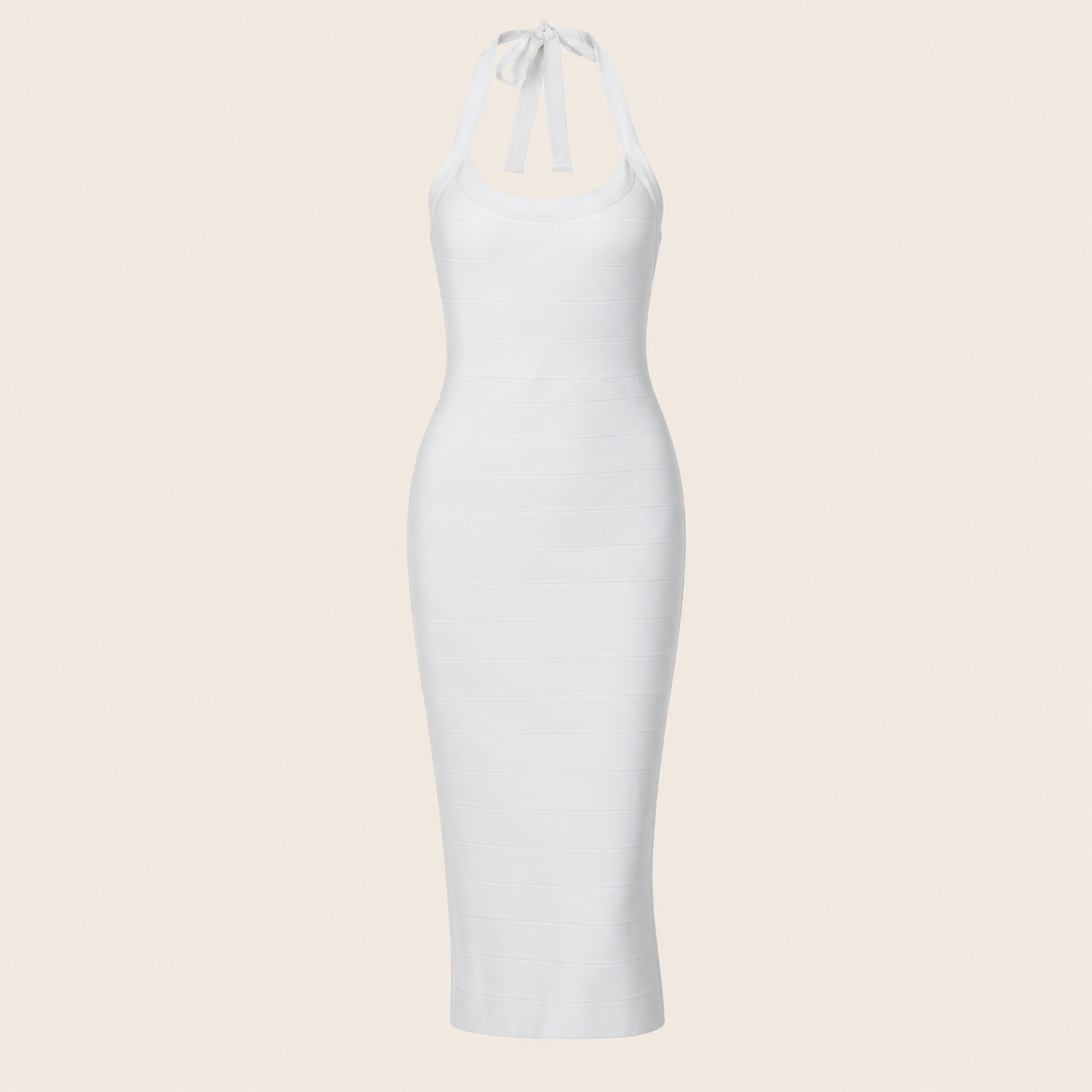 Robe midi dos nu à fente — vêtement seul sur fond beige
