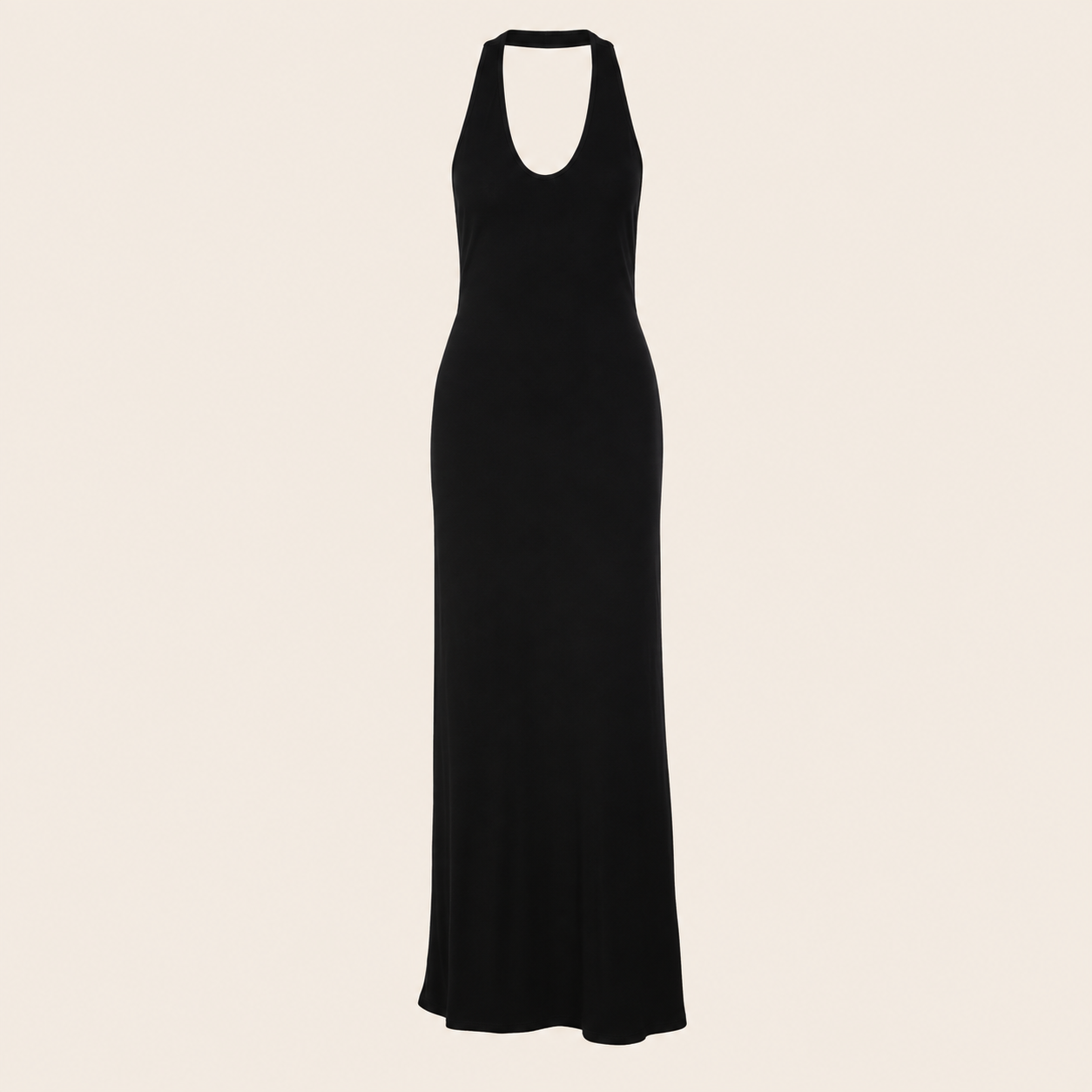 Robe longue dos nu — vêtement seul sur fond beige