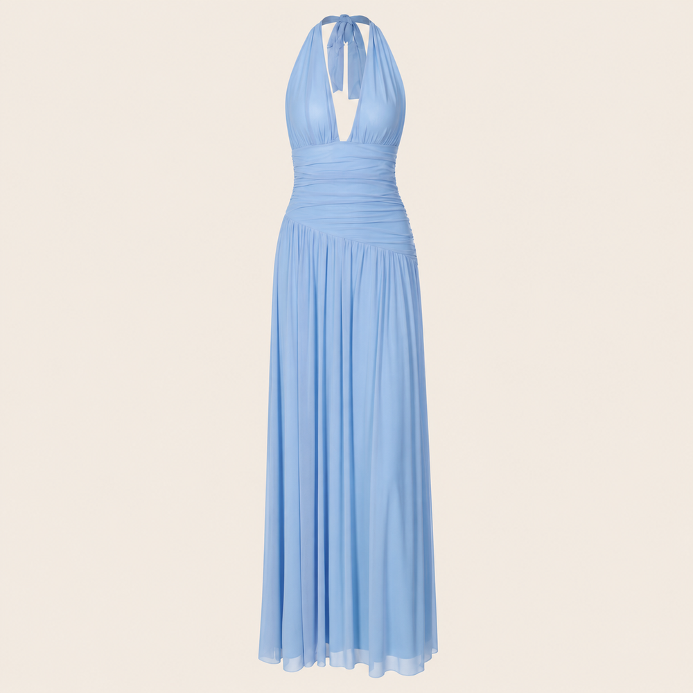 Robe longue plissée dos nu
