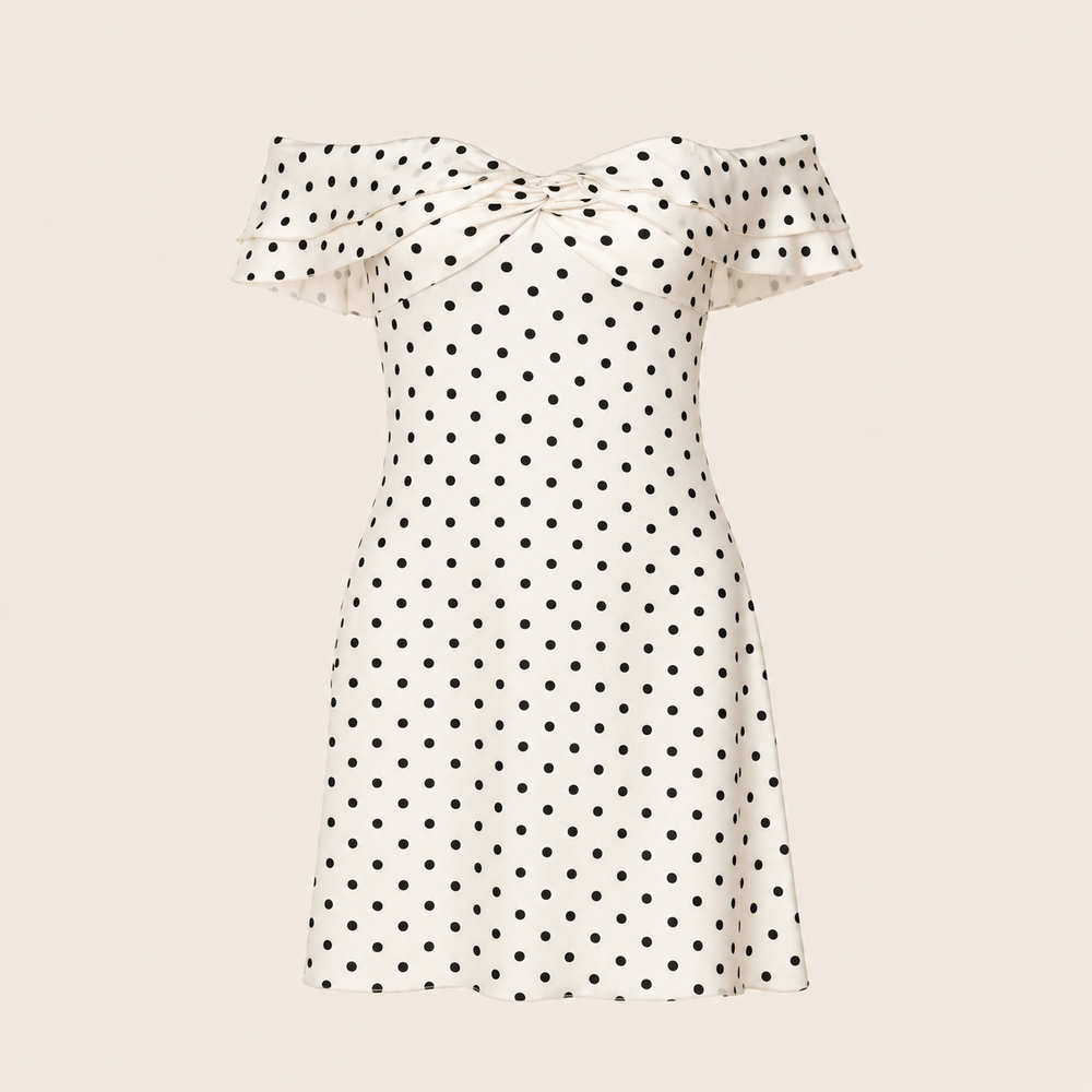 Robe courte à pois et épaules dénudées