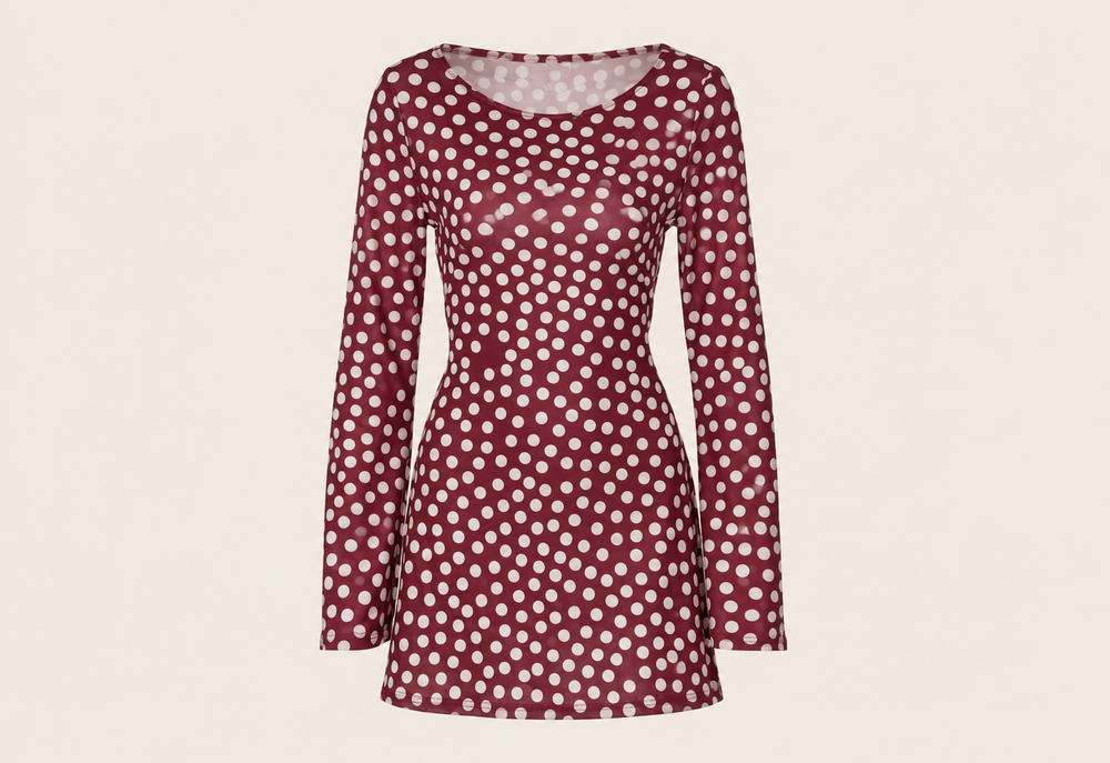 Robe courte à pois et manches longues