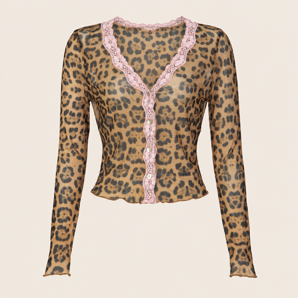 Cardigan léopard à détails dentelle