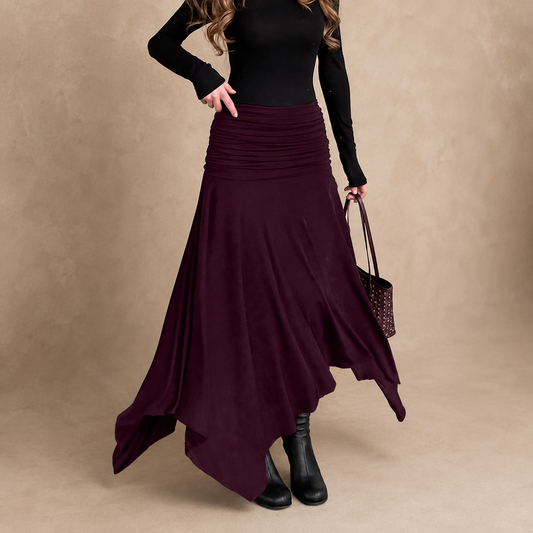 Jupe RUBY drapée bordeaux — vue 2 studio beige