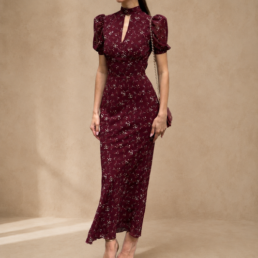 Robe SOFIA fleurie — vue 2 studio beige