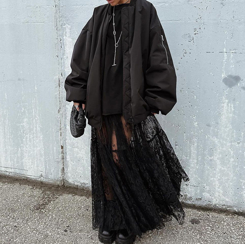 Jupe ADRIANA noire sexy en dentelle transparente à taille haute